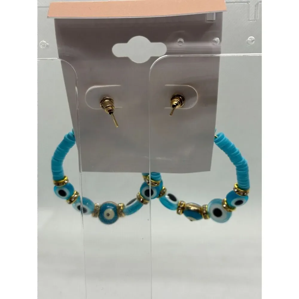 3for$20 Blossom Turquoise Evil Eye Hoop Earrings
